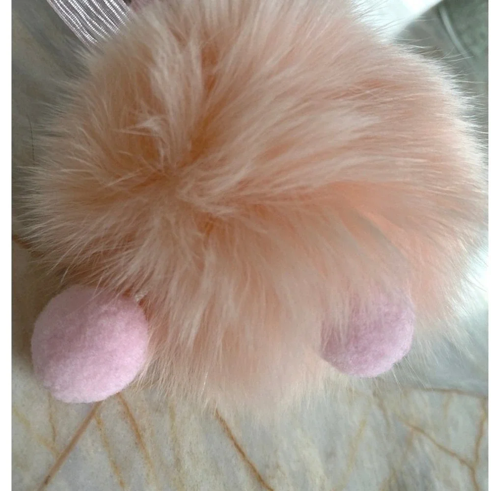 Pink Faux Fur Doll Keychain Charm with Glasses and LOVE Strap Accessory‎